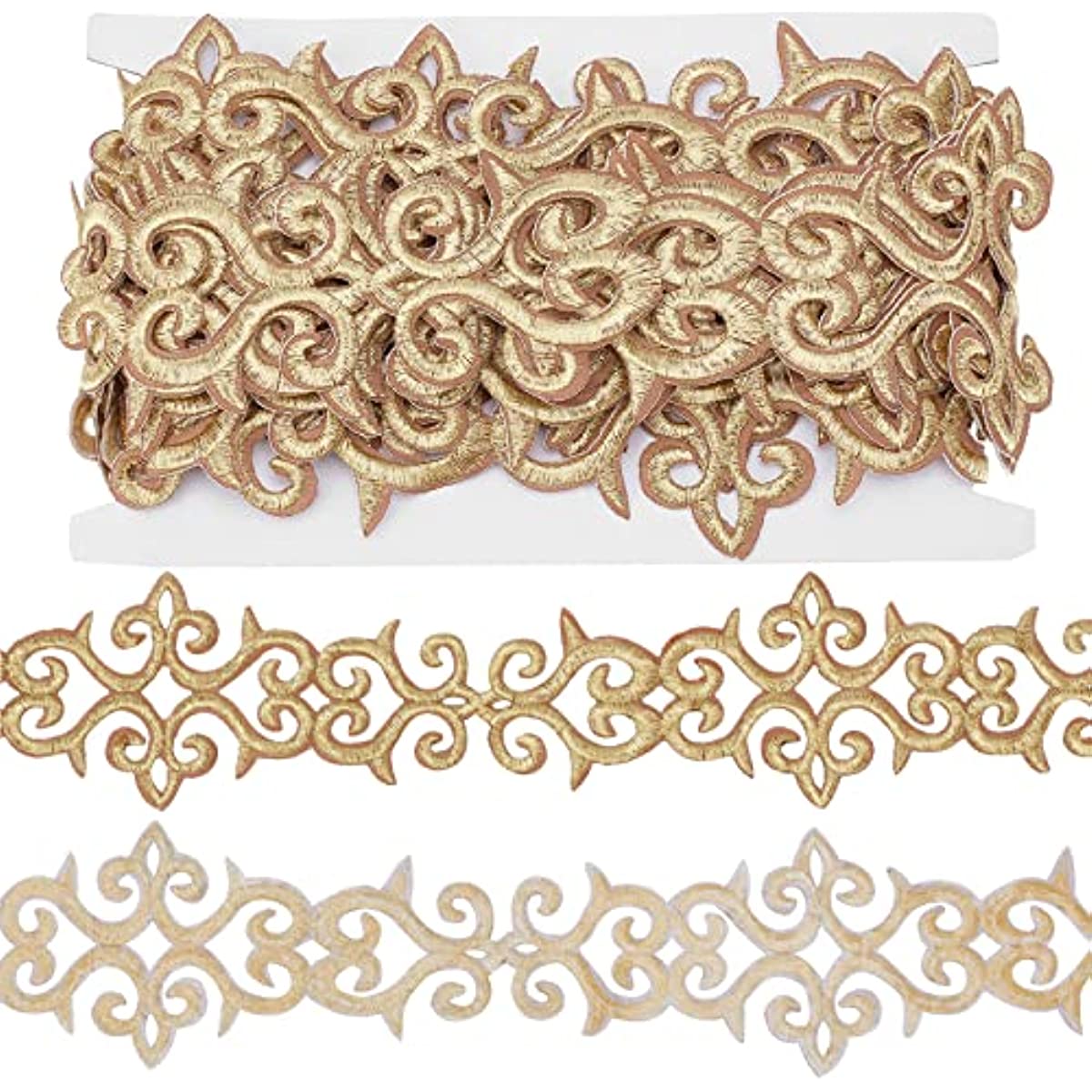5.2 Yards Gold Embroidery Polyester Ribbons 3 Wide Adhesive Cloud Lace  Trim Iron on Metallic Flower Lace for Sewing Costumes Gowns Home Decor  Garment